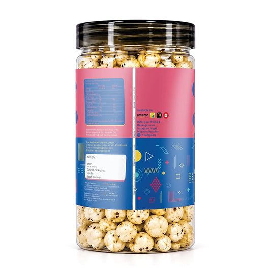 Olganiq Roasted Makhana Pink Salt & Pepper, 80gm | Healthy & Crunchy Snack | Gluten Free, Low Calorie, Protein Rich | Ready to Eat