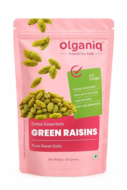 Olganiq Premium Seedless Green Raisins 200g | Quality Kishmish/Kismis | Dry Fruits, Healthy Snacks | Rich in Iron & Vitamin B | Antioxidant Rich | Healthy