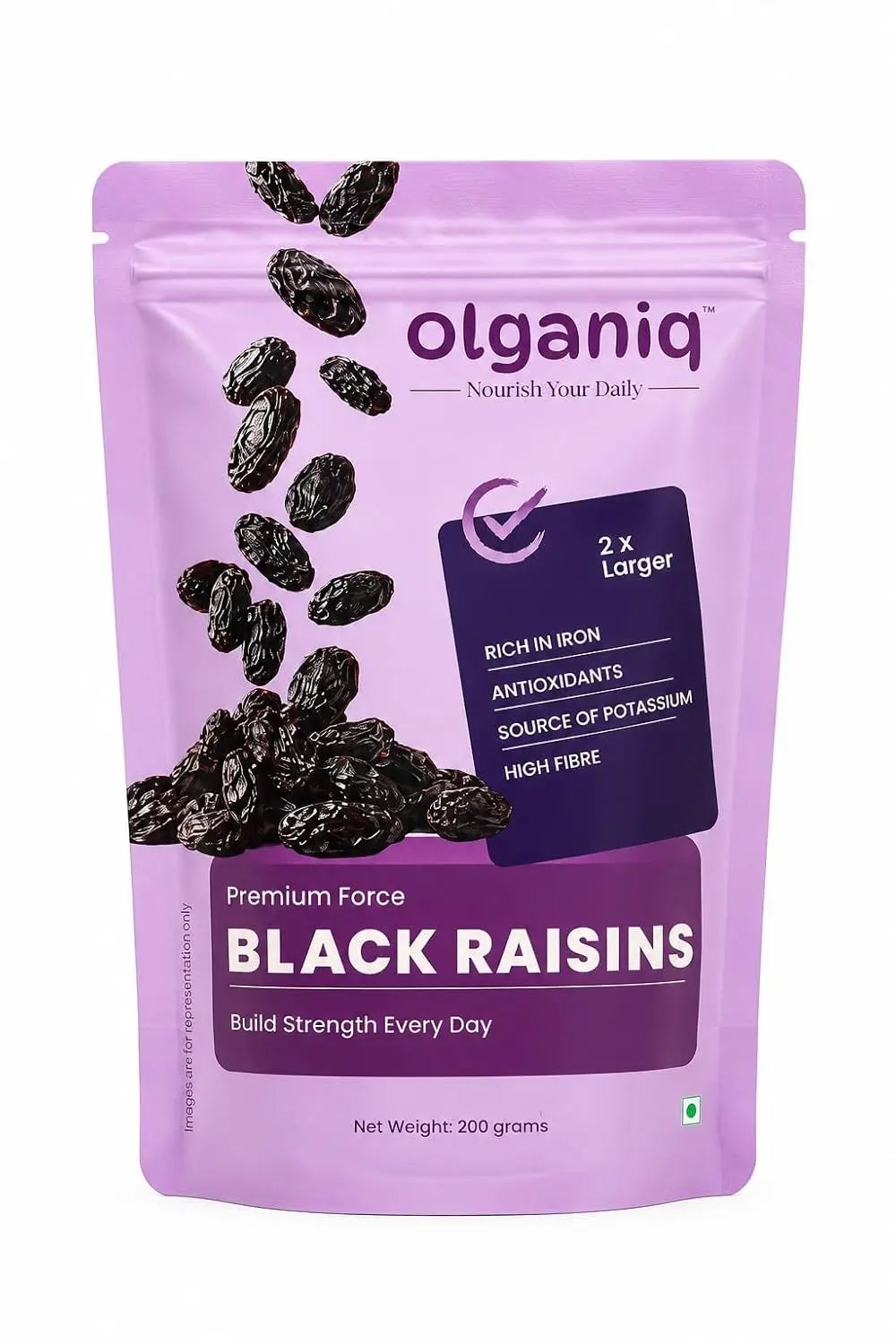 Olganiq™ Premium Afghani Black Raisins (Seedless) | 200 g | Kali Kishmish, Dry Fruits | Sweet Fruity Taste and Soft Chewy Texture | Antioxidant-Rich | Low-Fat Snack | Immunity Booster