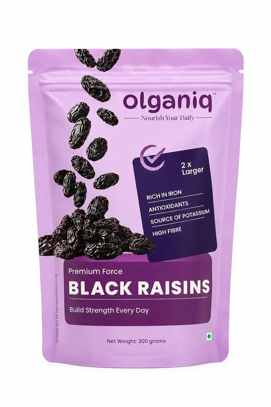 Olganiq™ Premium Afghani Black Raisins (Seedless) | 200 g | Kali Kishmish, Dry Fruits | Sweet Fruity Taste and Soft Chewy Texture | Antioxidant-Rich | Low-Fat Snack | Immunity Booster