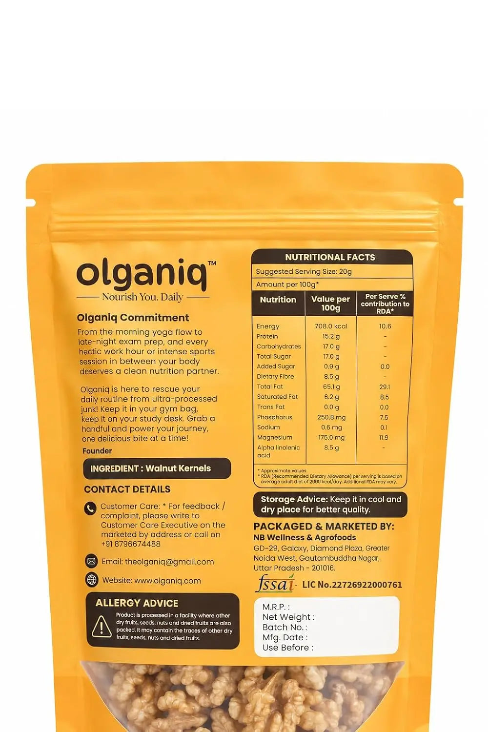 Olganiq - Chile Walnuts | 200 g | Walnut Without Shell | Naturally Rich in Omega-3 Fatty Acids and Antioxidants | Crunchy and Crisp | No artificial & No added preservatives