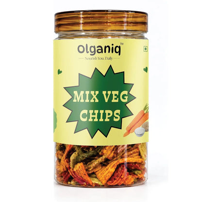 Olganiq Crispy Mix Veg Chips | Healthy & Tasty Vegetable Snack | Real Vegetables | No Artificial Colors | Gluten Free | High in Fibre