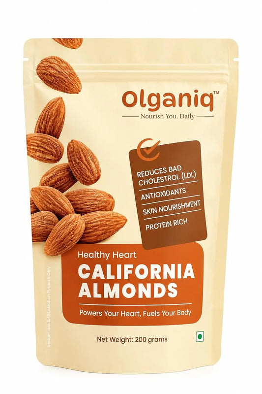 Olganiq Pure California Almonds/Badam Whole, 200g, Real Nuts, High in Fiber, Badam Giri, Rich in Protein, Magnesium, Phosphorus and Dietary Fibre, Nuts & Dry Fruits