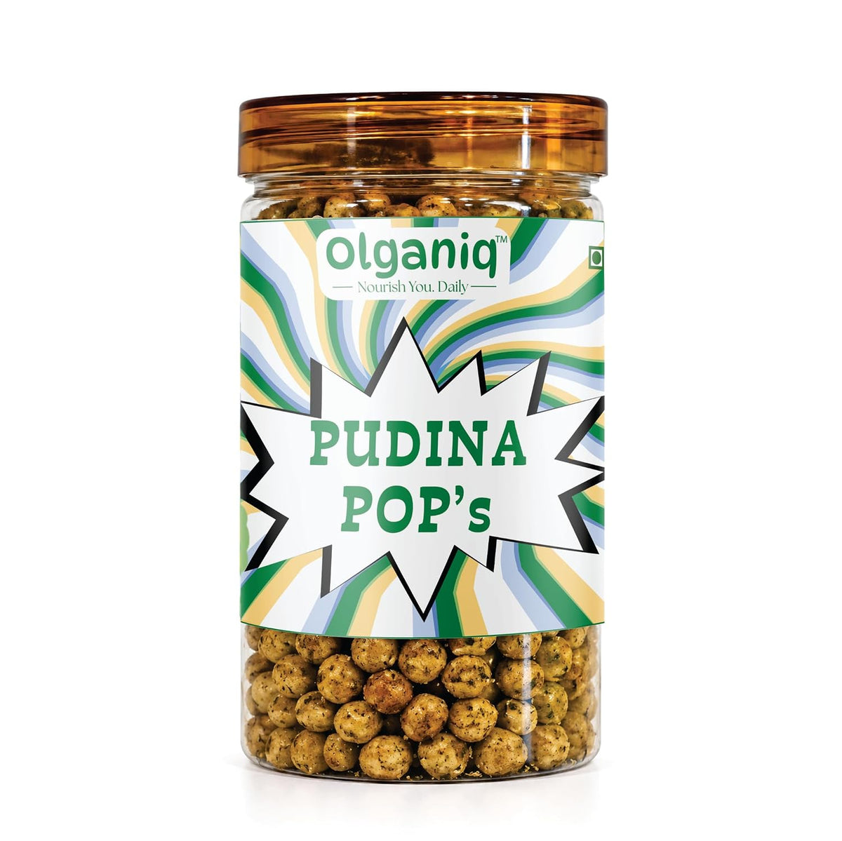 Olganiq Pudina Soya Pop Mint Flavoured Roasted Snack(180gm) | Roasted Not Fried, Gluten Free, High Protein Snack with Defatted Soya Flour, 43g Protein/100gm Olganiq