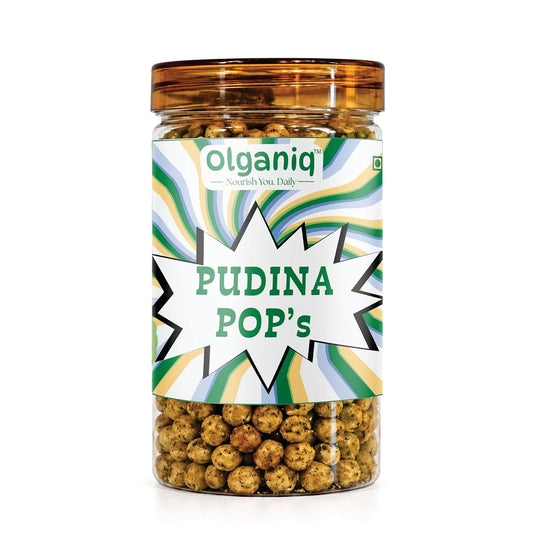 Olganiq Pudina Soya Pop Mint Flavoured Roasted Snack(180gm) | Roasted Not Fried, Gluten Free, High Protein Snack with Defatted Soya Flour, 43g Protein/100gm Olganiq