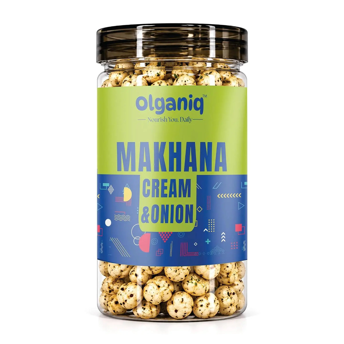 Olganiq Roasted Flavoured Makhana 80gm Jar | Cream & Onion Roasted Makhana | Namkeen Snacks & Snacks | Healthy Snack | Cholesterol Free | Gluten Free | Rich In Protein Fiber