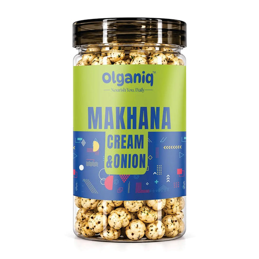 Olganiq Roasted Flavoured Makhana 80gm Jar | Cream & Onion Roasted Makhana | Namkeen Snacks & Snacks | Healthy Snack | Cholesterol Free | Gluten Free | Rich In Protein Fiber