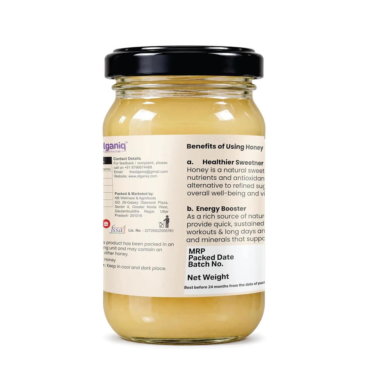 Olganiq White Honey 500gm | Kashmiri White Honey | 100% Natural, Pure, and Unadulterated | Thick, Rich, and Light Golden Color | Sourced from Kashmiri Valleys