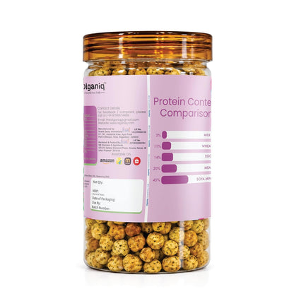 Olganiq Soya Pops Cream Onion Flavour 180gm | Roasted Not Fried, Gluten Free, High Protein Snack with Defatted Soya Flour, 43g Protein/100gm Olganiq