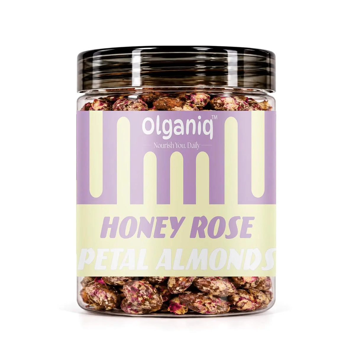 Olganiq Honey Rose Petal Almonds (250gm) | Sweet & Crunchy | Highe in FIbre | Roasted NOT Fried Olganiq