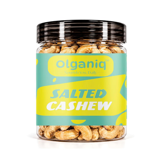 Olganiq Classic Salted & Roasted Cashews/Kaju (250gm), Flavourful & Crunchy Snack, Salted & Slow Roasted Cashews Rich in Protein, Magnesium, and Phosphorus, No Artificial Colours, Preservatives & Flavours Olganiq
