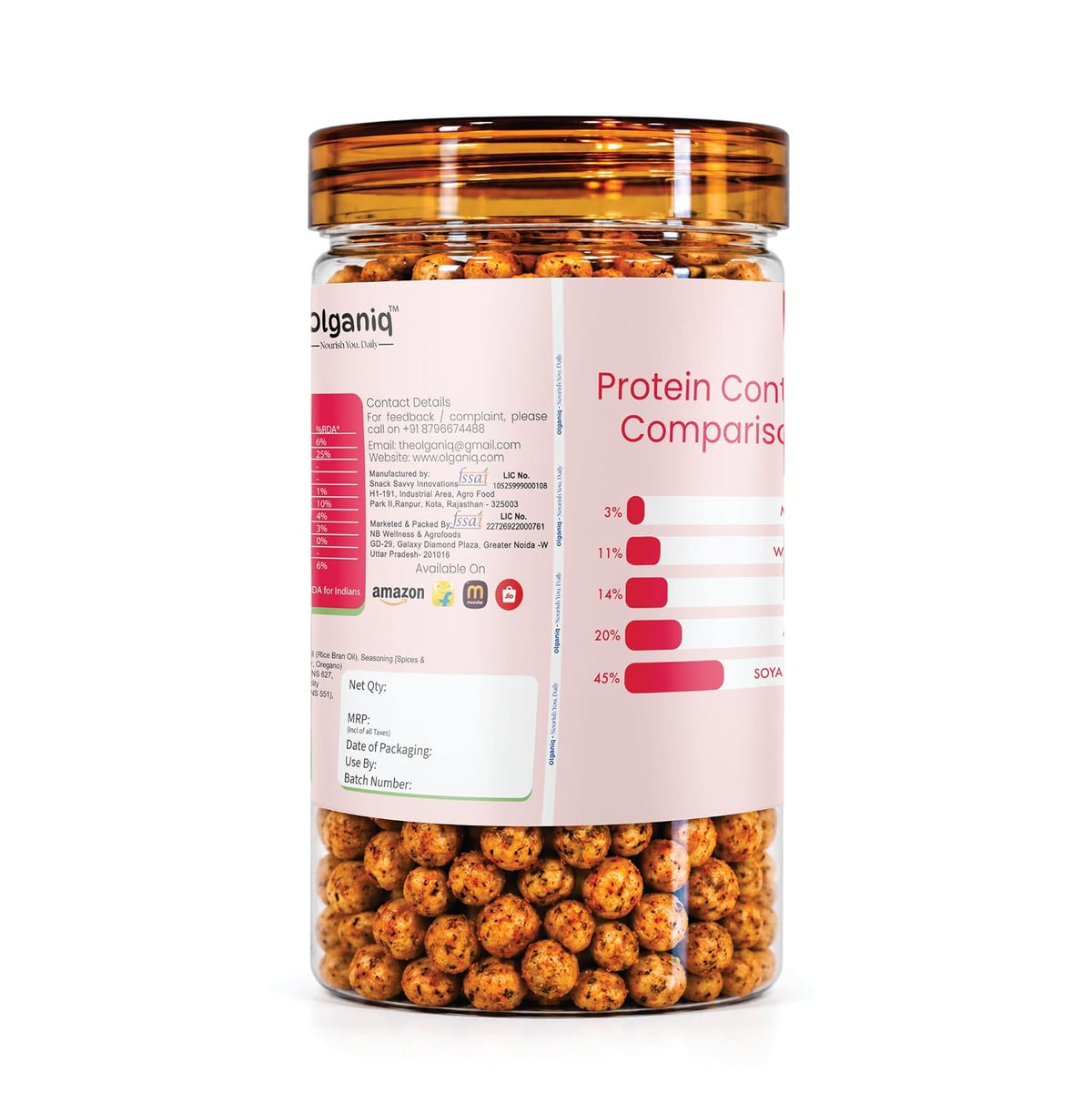 Olganiq Peri Peri Pop's Spicy Roasted Soya Snack | Healthy Snack | Protein 43gm/100 | No Palm Oil | Roasted Olganiq