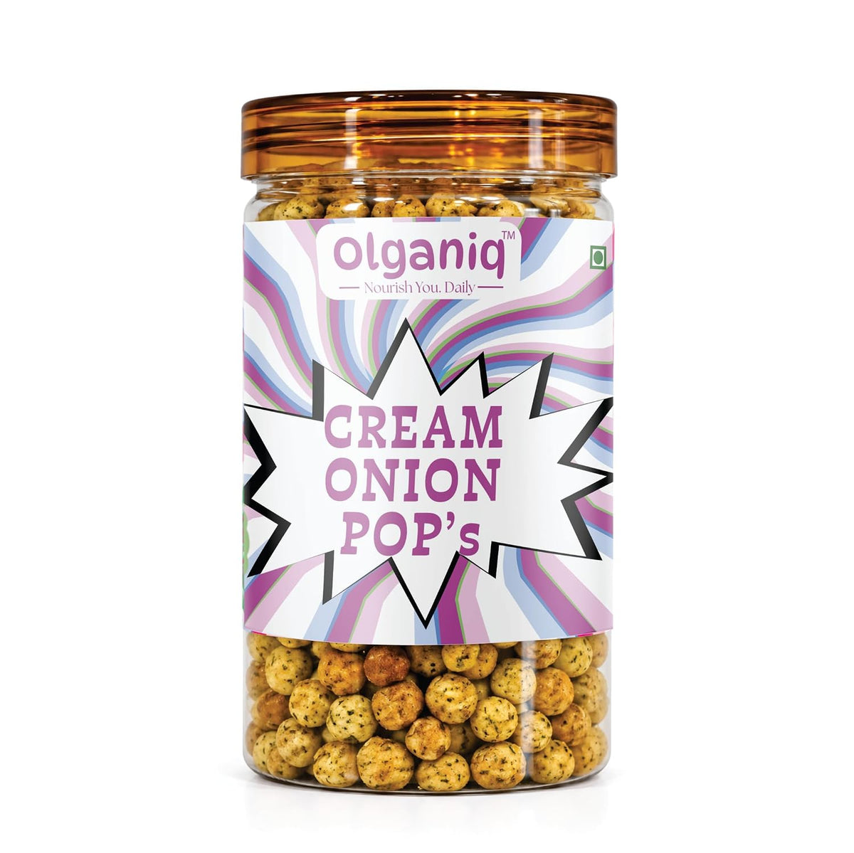 Olganiq Soya Pops Cream Onion Flavour 180gm | Roasted Not Fried, Gluten Free, High Protein Snack with Defatted Soya Flour, 43g Protein/100gm Olganiq
