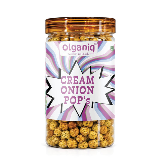 Olganiq Soya Pops Cream Onion Flavour 180gm | Roasted Not Fried, Gluten Free, High Protein Snack with Defatted Soya Flour, 43g Protein/100gm Olganiq