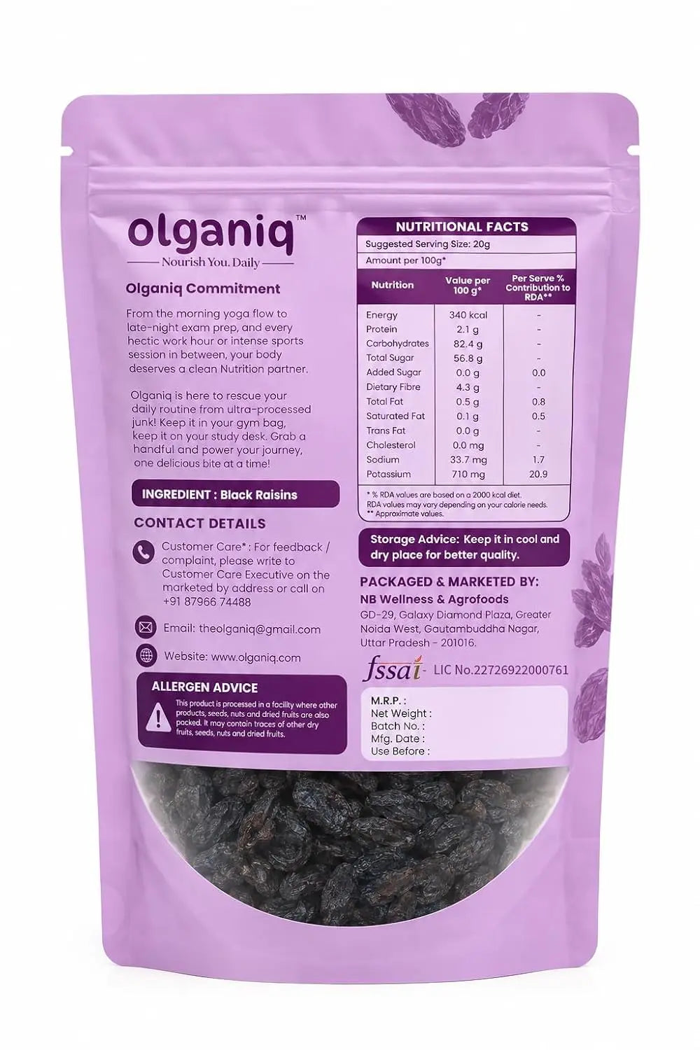 Olganiq™ Premium Afghani Black Raisins (Seedless) | 200 g | Kali Kishmish, Dry Fruits | Sweet Fruity Taste and Soft Chewy Texture | Antioxidant-Rich | Low-Fat Snack | Immunity Booster