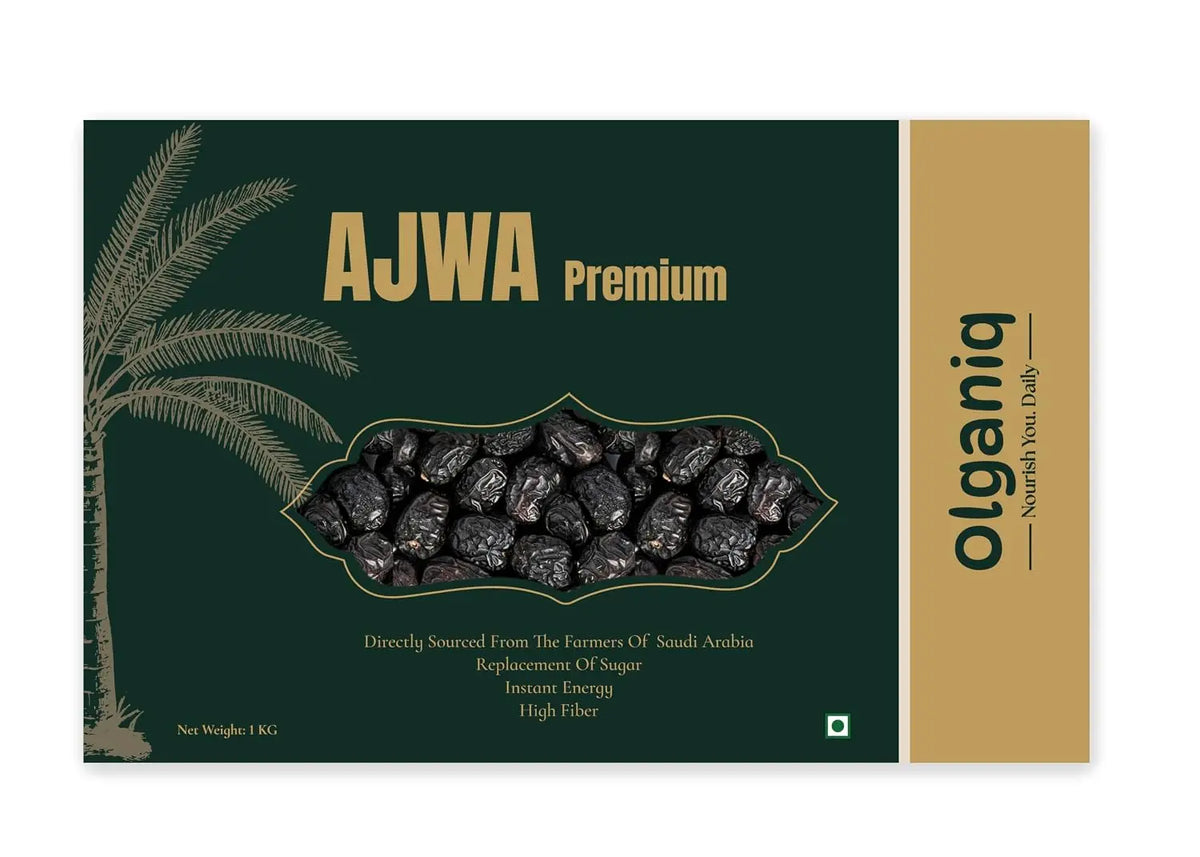 Olganiq Ajwa Saudi Premium Dates - 1kg | Khajoor | Khajur Dry Fruits | No Added Sugars Dry Dates | Pack of 1