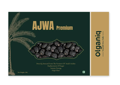 Olganiq Ajwa Saudi Premium Dates - 1kg | Khajoor | Khajur Dry Fruits | No Added Sugars Dry Dates | Pack of 1