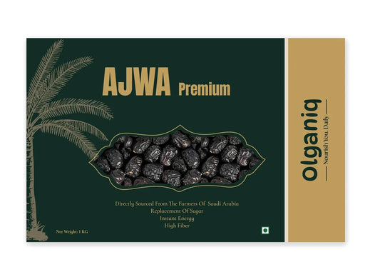 Olganiq Ajwa Saudi Premium Dates - 1kg | Khajoor | Khajur Dry Fruits | No Added Sugars Dry Dates | Pack of 1