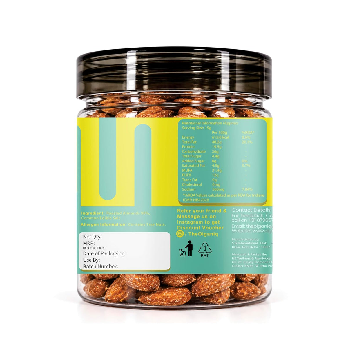 Olganiq Californian Almonds Roasted & Salted 250g, Dry Fruit, High Protien Snack and Super Healthy Crunchy Nuts Olganiq