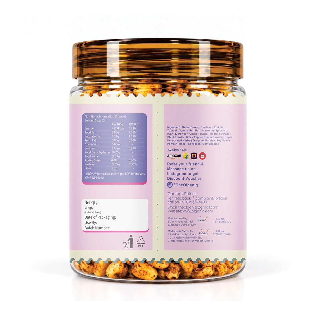 Olganiq Peri Peri Roasted Corns | Spicy Crunchy Snack | Corn you never Imagined before | Spicy Corn | High in Fibre and NO OIL | Roasted Olganiq